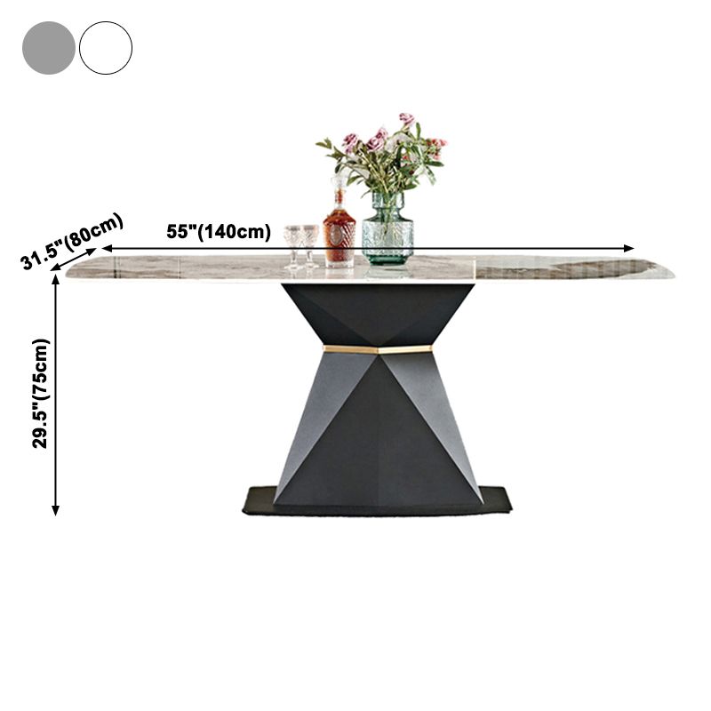 Metal Traditional Luxury Rectangular Table Sintered Stone Dining Table with Pedestal Base