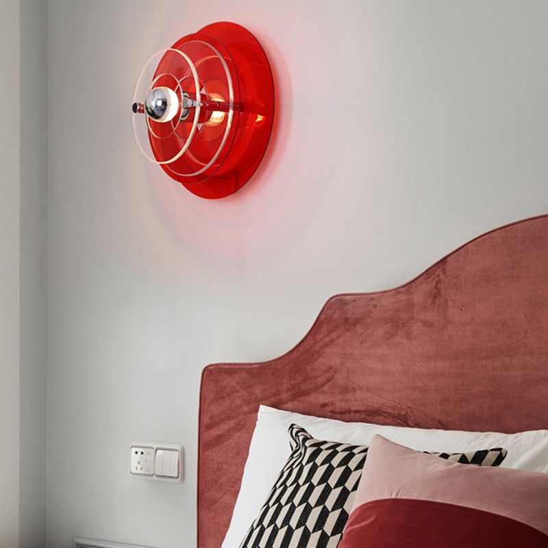 Round Multi Color Wall Mounted Fixture Acrylic & Iron 1 - Light Modern Wall Sconce