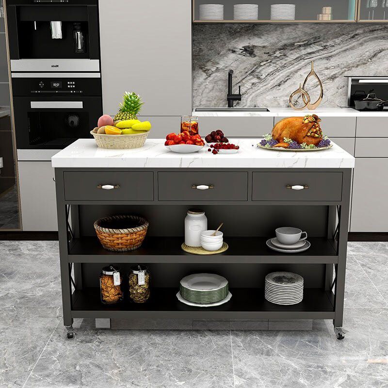 Rectangle Prep Table with Storage Modern Island Table for Kitchen