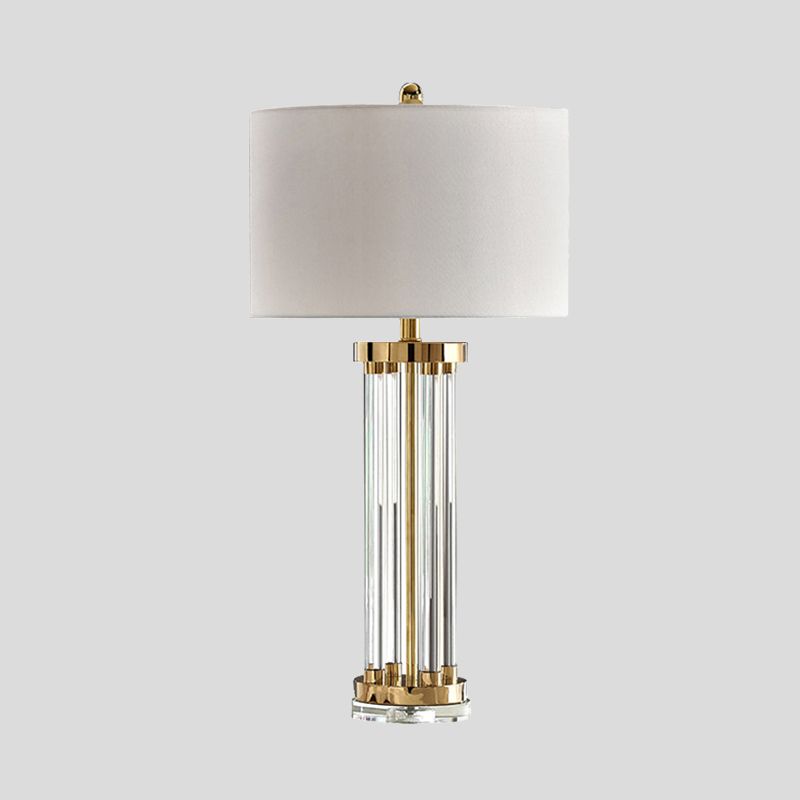 Table de tube moderne Lumière Crystal Crystal 1 lampe de bureau de bulbe en blanc avec de l'ombre en tissu