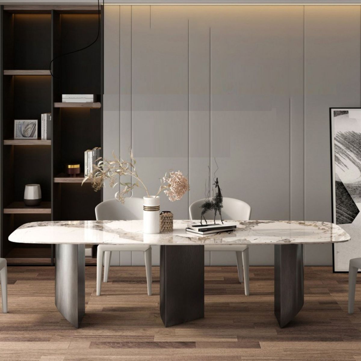 Modern Stone Dining Table Rectangle Table for Dining Room Kitchen