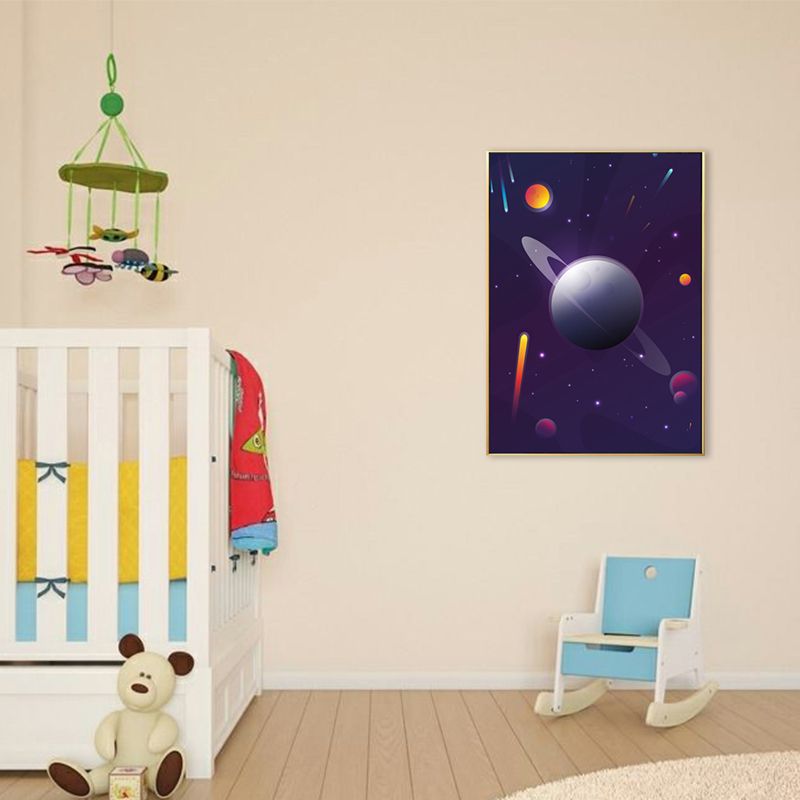 Kids Style Outer Space Painting Canvas Textured Soft Color Wall Decor for Bathroom