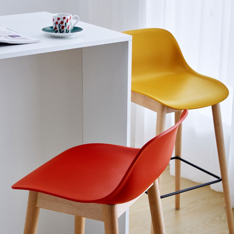 Contemporary Acrylic Backrest Counter High Stool with Wooden Base