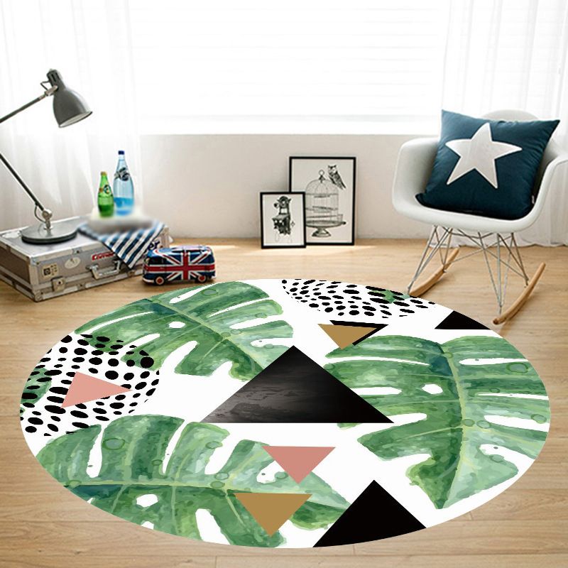 Modern Flamingo Printed Rug Round Polyester Area Carpet Non-Slip Backing Indoor Rug for Living Room