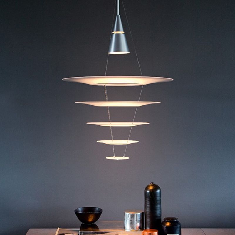 1 tête circulaire suspendu lampe à suspension de plafond acrylique contemporain en argent