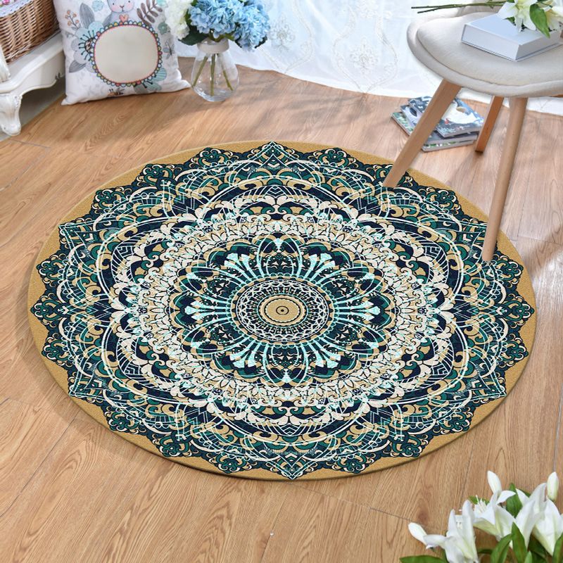 Ethnic Multi Colored Print Rug Polyester Persian Rug Stain Resistant Machine Washable Anti-Slip Backing Rug for Sitting Room