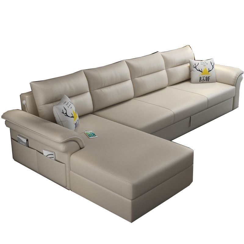 Cushion Back Storage Stain-Resistant Manual Reclining Faux Leather Sectional Sofa Set