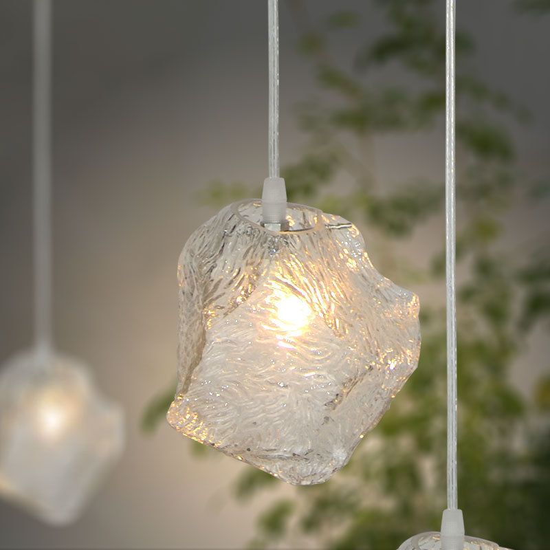 Rock Clear Glass Cluster Pendant Contemporary 5/6/8 Lights White Led Hanging Light Fixture with Round/Linear Canopy