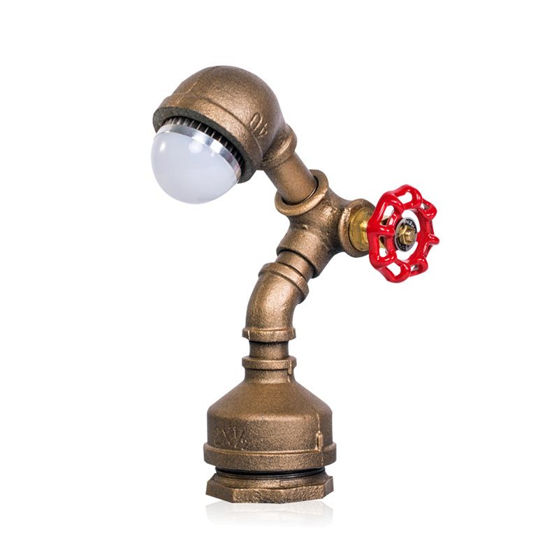1 Bulb Metal Night Lamp Steampunk Brass Robot-Shaped Pipe Bedroom Table Light with Valve Rotary Switch, Warm/White Light