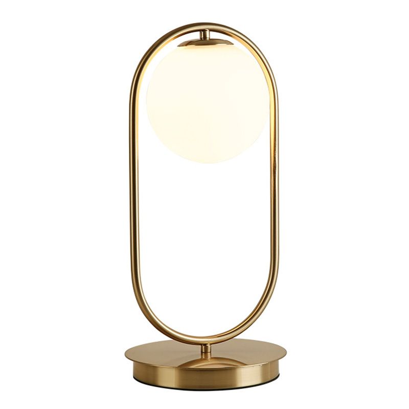 Minimalist Round Table Lighting Opal Glass 1 Bulb Living Room Table Lamp in Gold