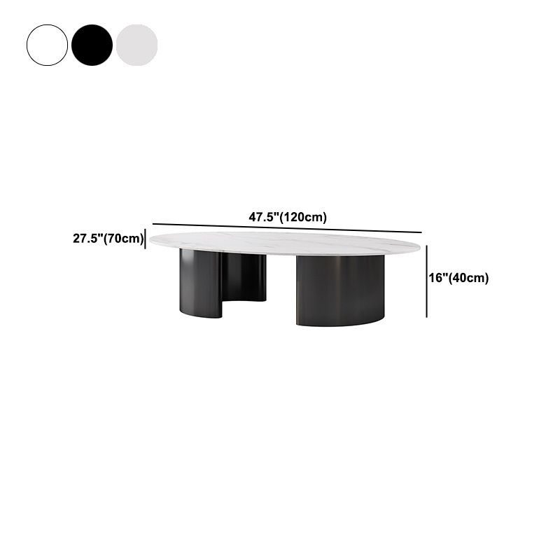 Glam 15.7" H Oval Slate Coffee Table Iron 2 Legs Cocktail Table
