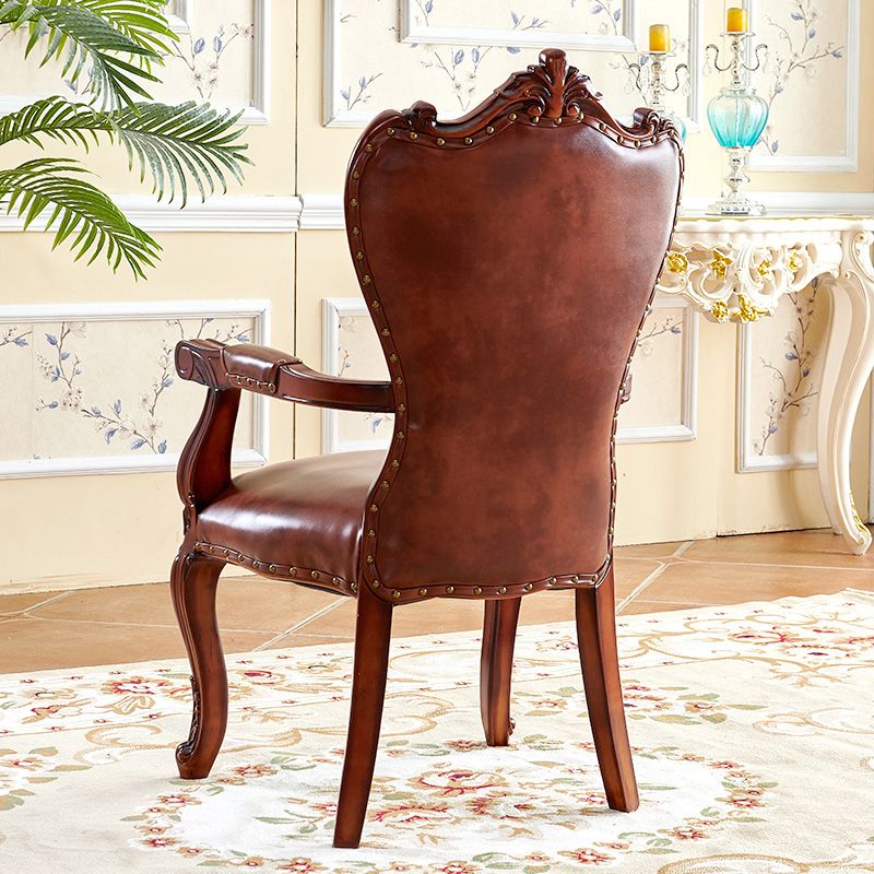 Victorian Dining Arm Chair Solid Back Side Chair with Wood Legs for Home Use