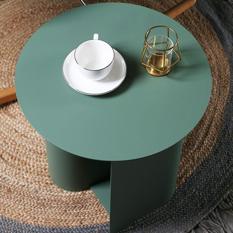 Dia 17.7" Metal Side Table Mid-Century Modern Pedestal End Table with Storage