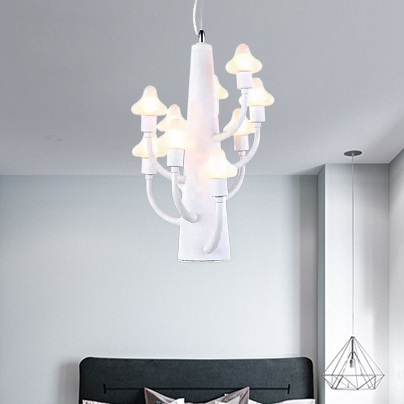 White Branch Pendant Light with Mushroom Kids Metal Hanging Light for Restaurant Bedroom