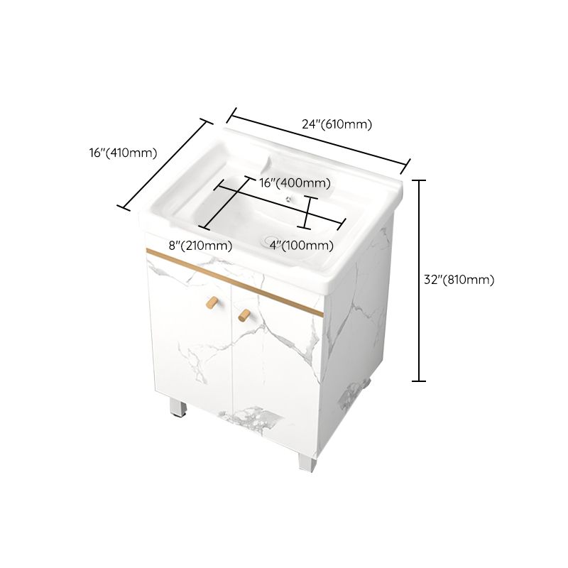 Rectangle Vanity Set White Single Sink Mirror Freestanding Bathroom Vanity with Door