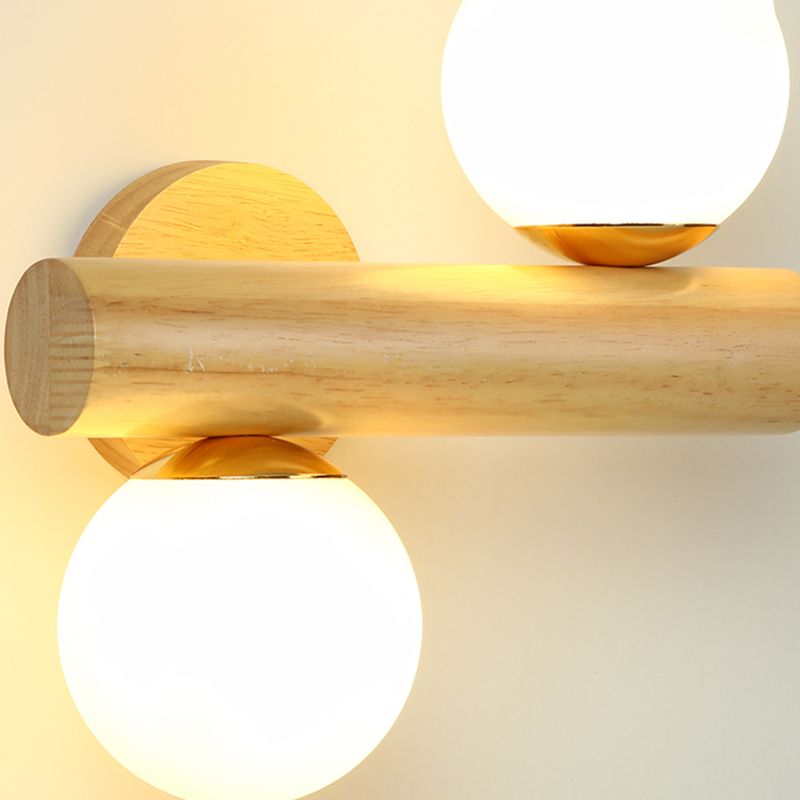 Iluminación de pared de madera de 2 luces lámpara de pared de globo moderna con sombra de vidrio