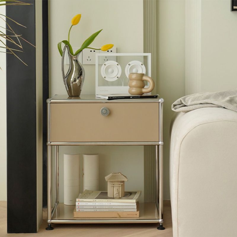 Modernistic End Slide Table Metal with Storage 4 Legs Living Room Corner Table