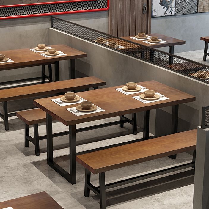 Brown Solid Wood Dining Table Industrial Rectangle Dining Table with Black Frame