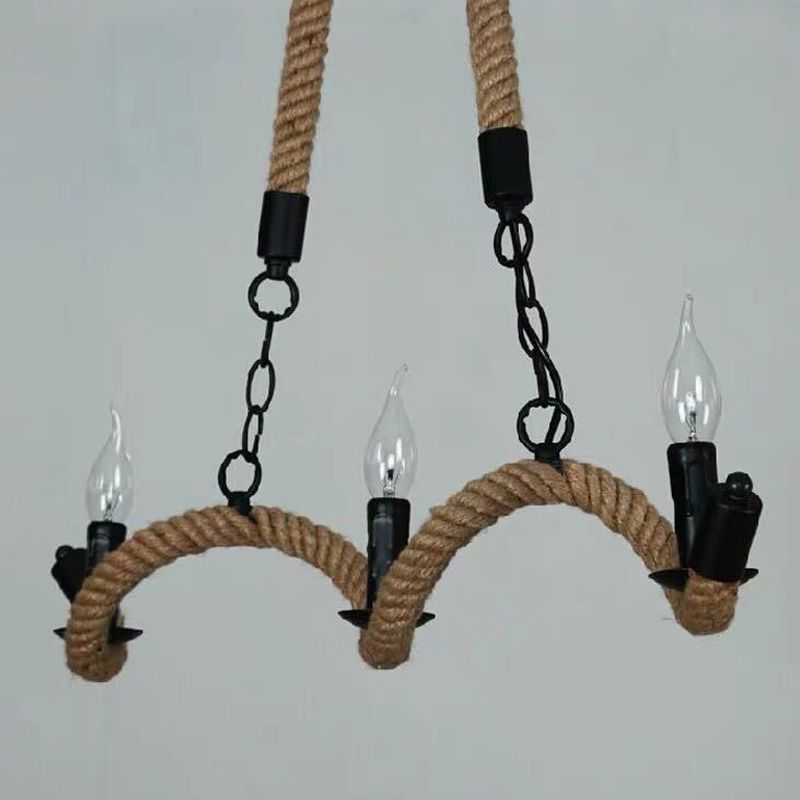 Rope Twisting Island Light Fixture Factory 3 Bulbs Restaurant Pendant Lighting with Candle Design in Black