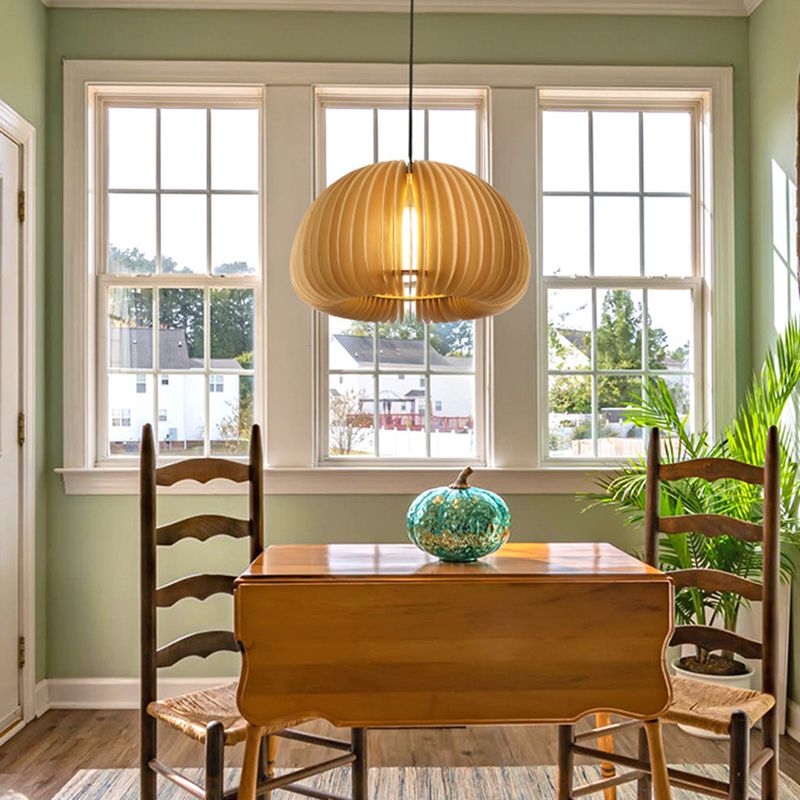 1 Light Pumpkin Shape Wooden Pendant Light Nordic Style Living Room Hanging Lamp Fixture