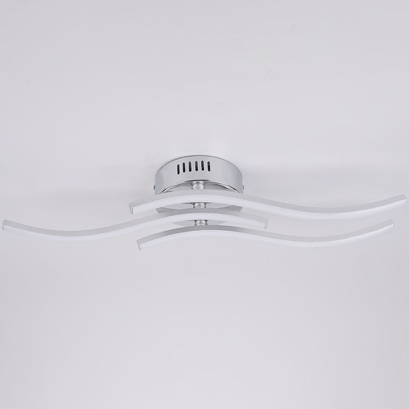 Plafonnier LED en forme de ligne ondulée argentée en métal à 3 lumières, lampe semi-encastrée Art déco pour salle à manger