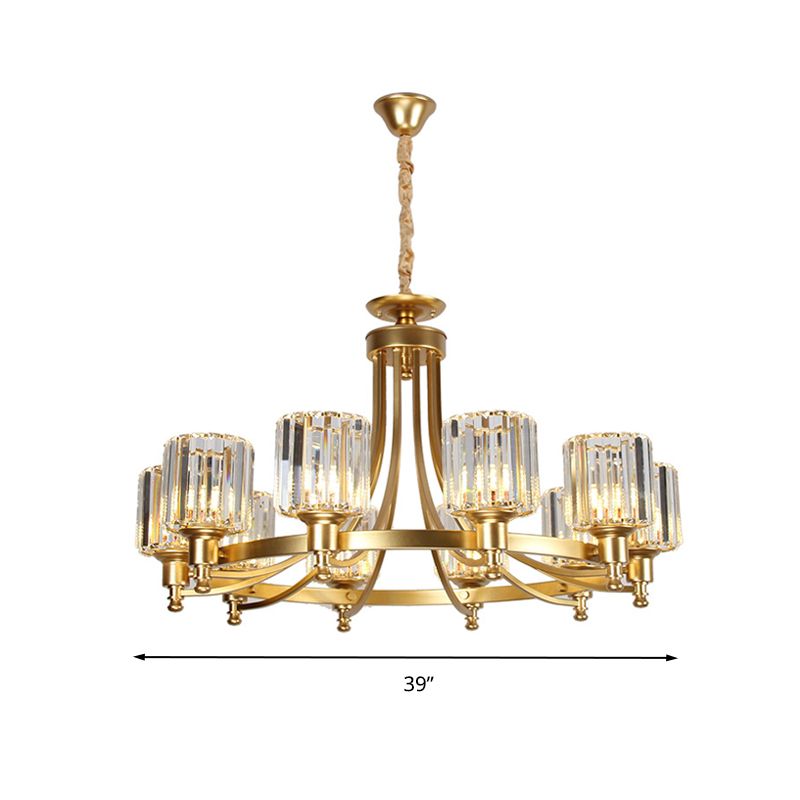 Cylindre Crystal Rod Sanging Plafond Light Postmodern 10 têtes Black / Brass Pendant Pendard Chandelier