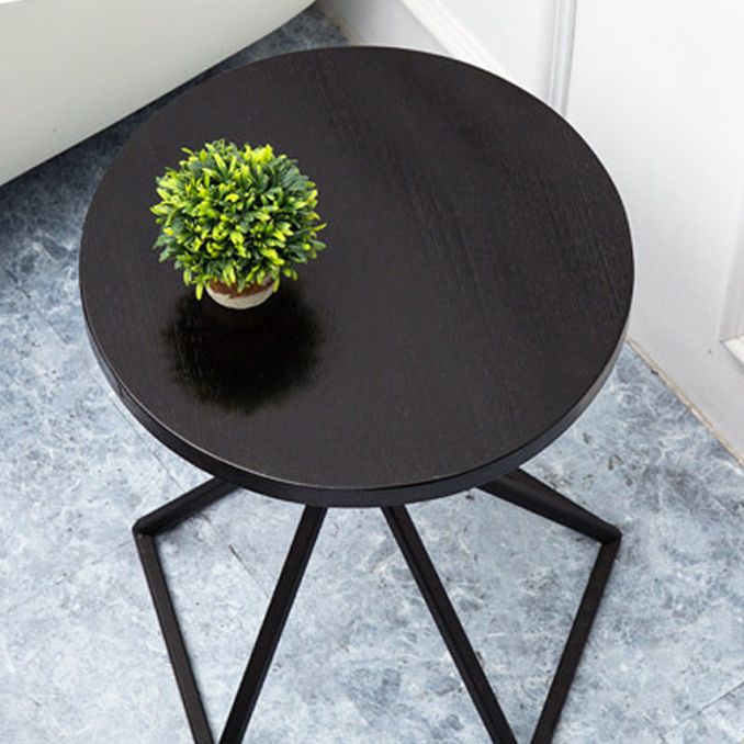 Wood Round Side Table Black Metal Frame Sofa Side Accent Table