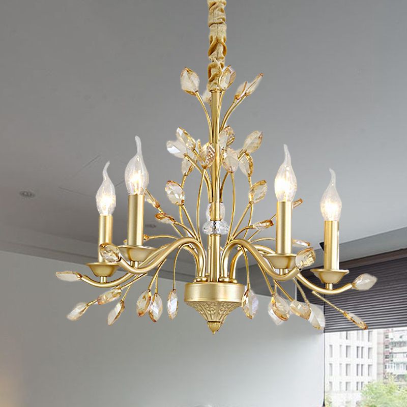 Candle K9 Crystal Pendant Chandelier Modernism 5/6/8 Bulbs Brass Hanging Light, 22"/27.5"/31.5" W