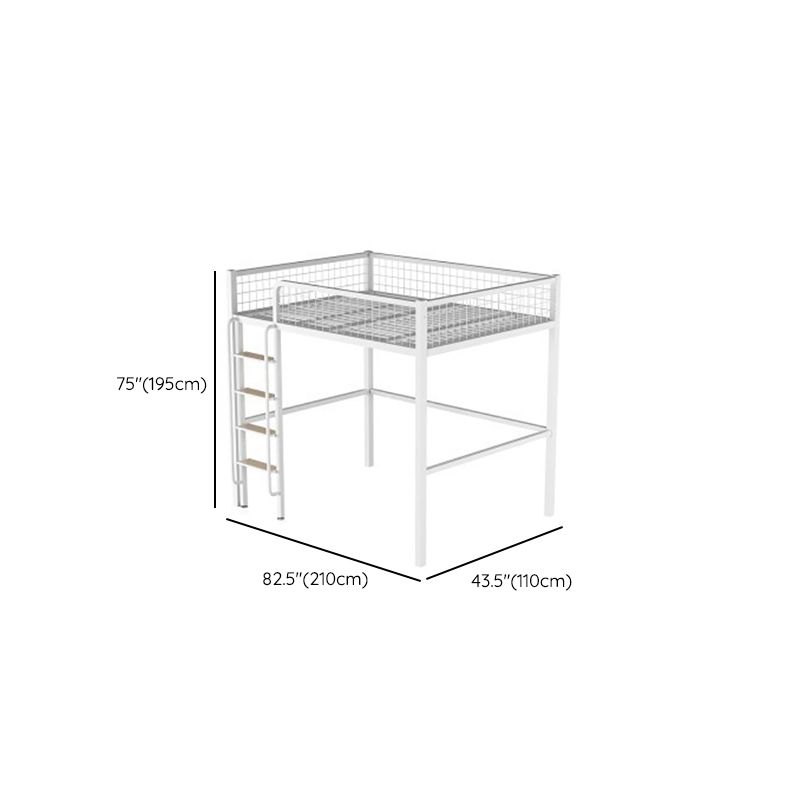 Scandinavian White/Black Loft Bed with Guardrail in Iron Bed