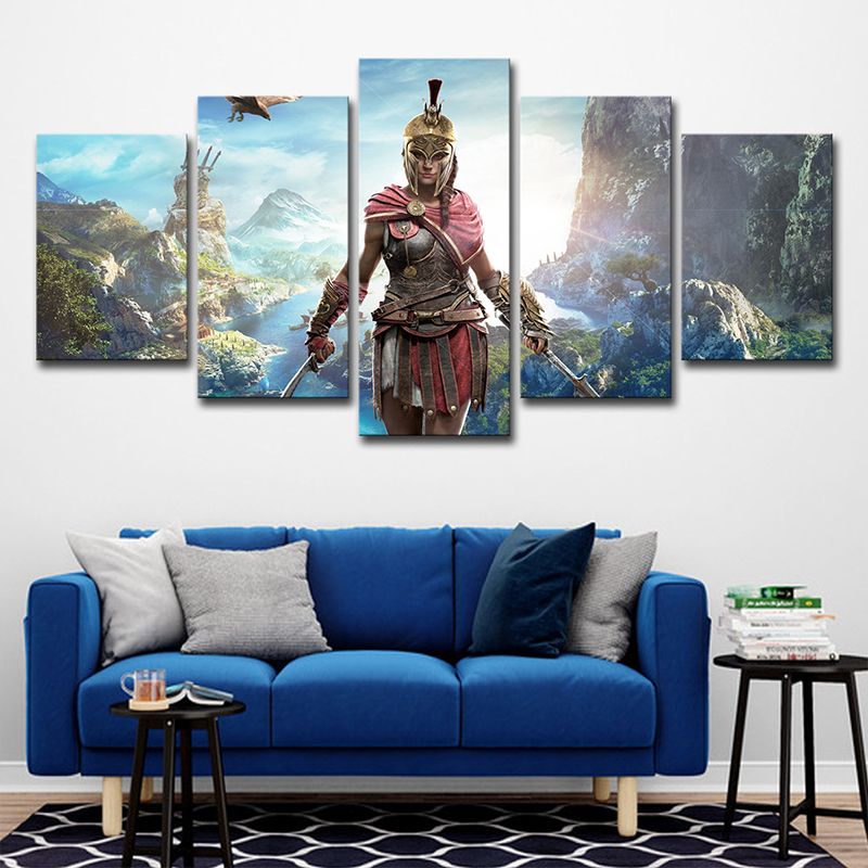 Assassins Creed Woman Art Print Sci-Fi Cool Game Scene Canvas in Blue for Living Room
