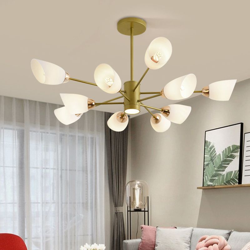 Modern Starburst Hanging Chandelier Light White Glass Shade Ceiling Chandelier for Living Room
