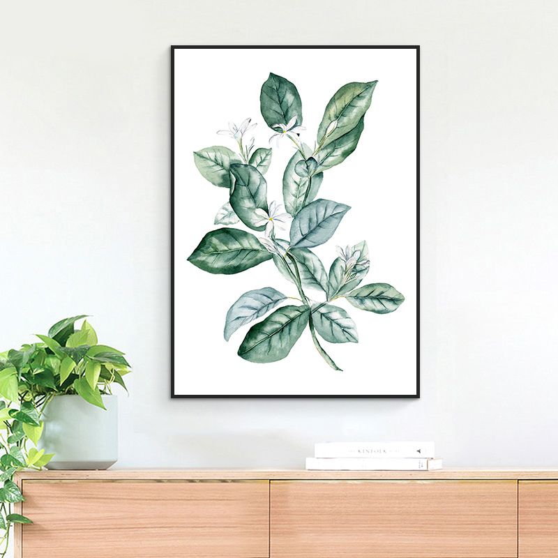 Green Leafy Branch Canvas Art Plant Minimalism Textured Wall Decor for Living Room