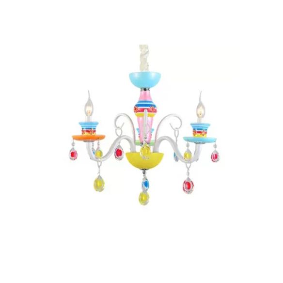 Modern Candle Chandelier Glass Multi-Head Colorful Pendant Light for Kindergarten