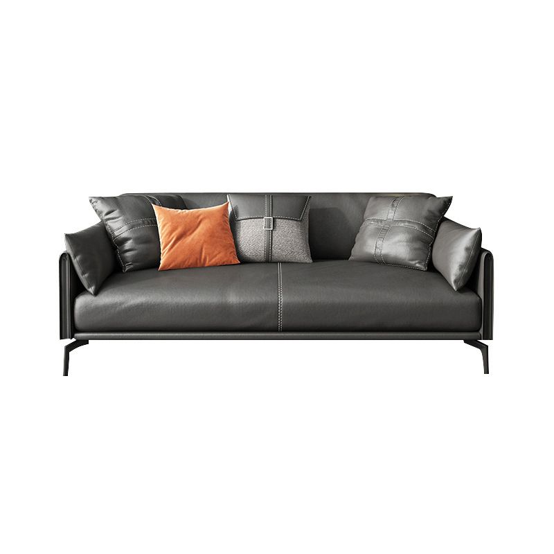 Scandinavian Dark Gray Stain-Resistant Storage Grain Leather Sofa & Chaise