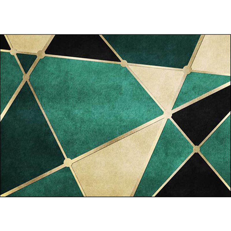Green Geometric Pattern Area Rug Polypropylene Modern Rug Washable Anti-Slip Backing Rug for Decoration