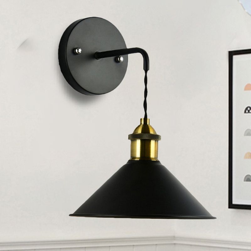1 Kopfwandlicht mit konischem Schatten Metall Industrial Style Esstischleuchte in Schwarz