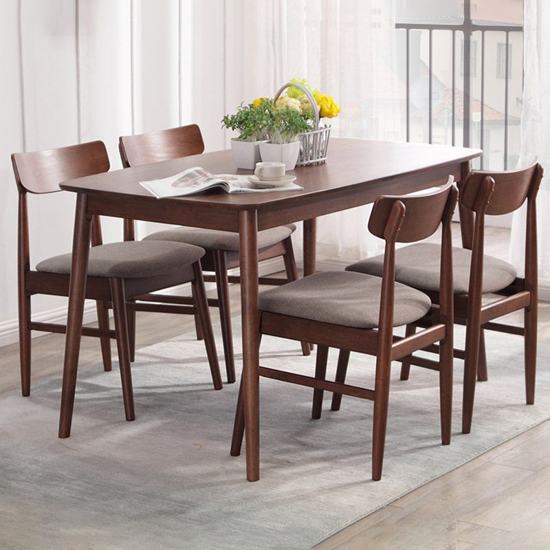Modern Brown Furniture Set 5 Pcs Rectangle Solid Wood Dinette Table with Dining Chair