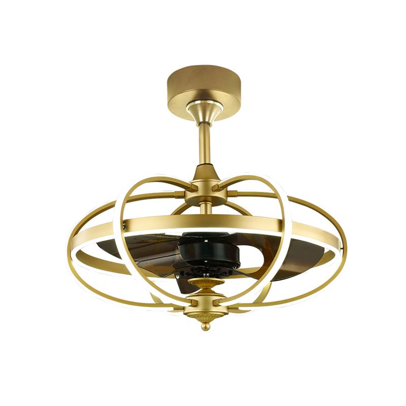 Silber/Weiß/Gold Oval Cage Semi Flush Mount Simplicity LED Silicon Hanging Lüfter Licht mit 3 braunen Klingen, 19,5 "H