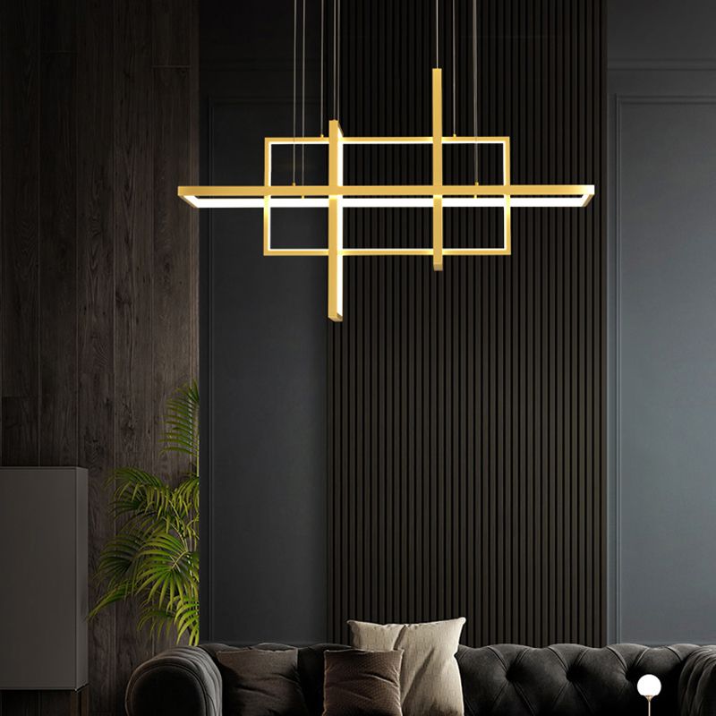 Rectangle Island Lighting Modernism Metal Pendant Light Fixture for Dining Room