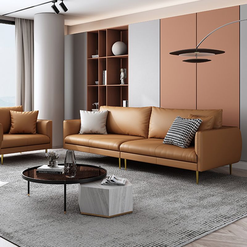 Leather Modern Sofa 33"W Square Arm Loose Back Sofa for Living Room