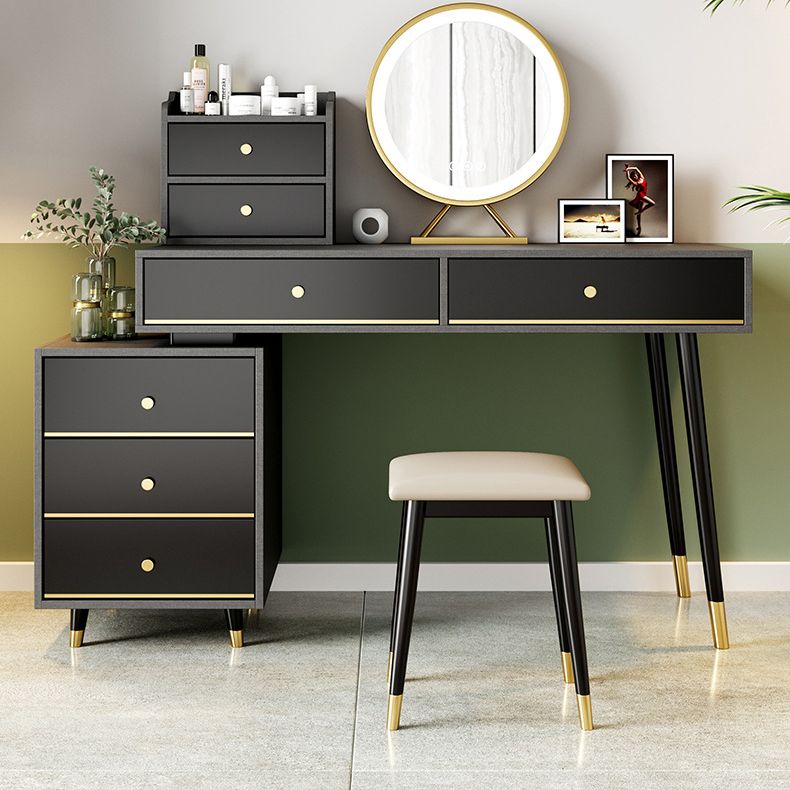 Black Make-up Vanity 15.74" Wide Wood Vanity Set with Storage Drawers