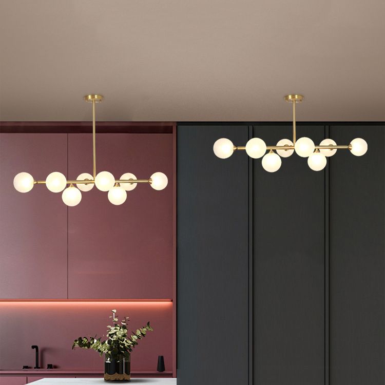 8-Lights Linear Hanging Ceiling Light Modern Glass Hanging Lamp Kit