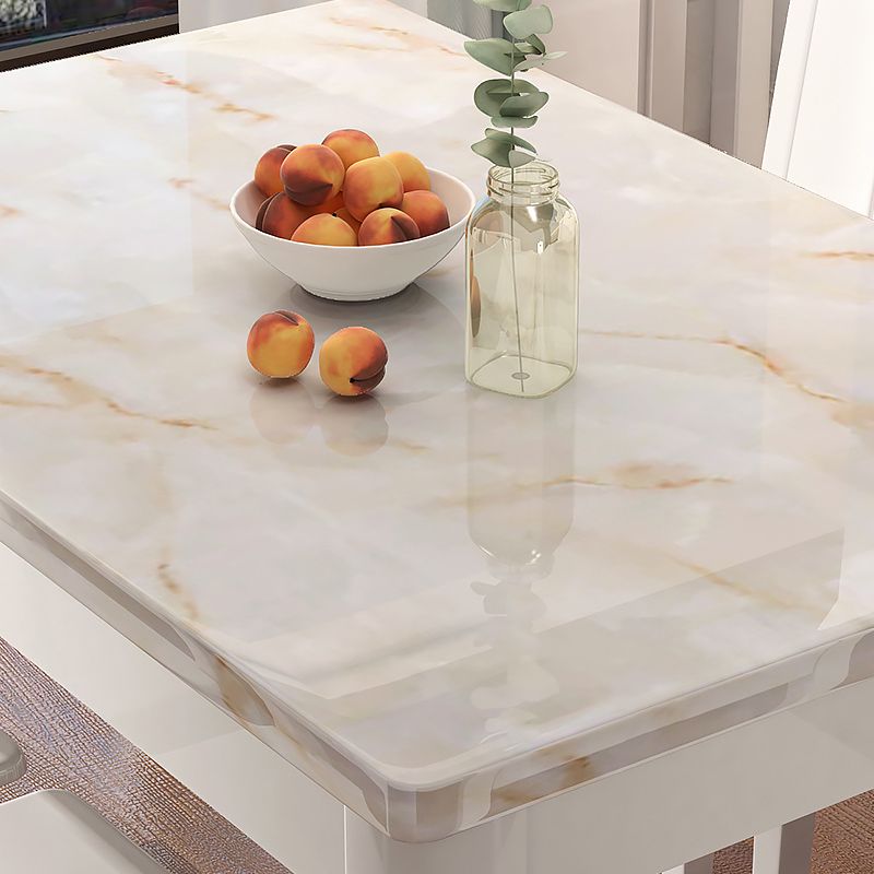 Minimalist Marble Dining Set with Rectangle Table White Dining Set with 4 Legs Base