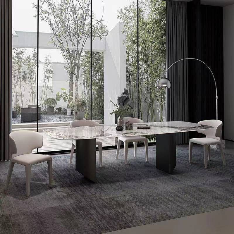 Modern Dining Set Stone 1/4/5/7 Pieces Dining Table with Leather Chairs for Indoor