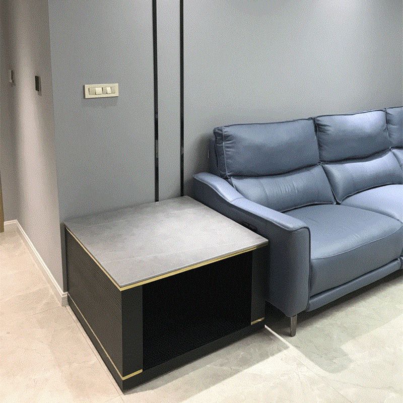 Contemporary Square Stone Top End Table Double Tier Sofa Side Table