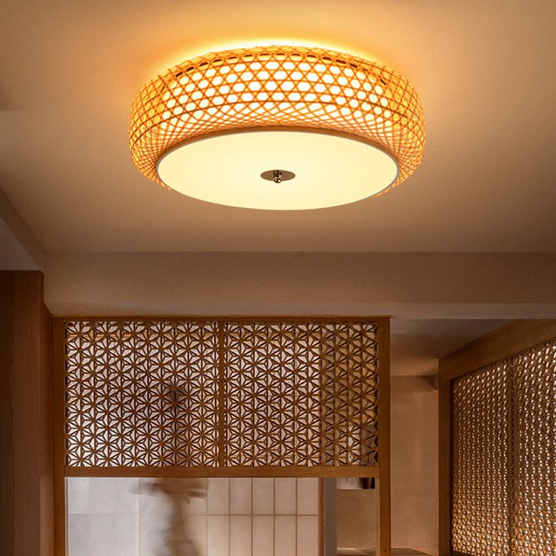 Bambus-Trommel-Deckenlampe, Deckenleuchte im asiatischen Stil für Wohnzimmer