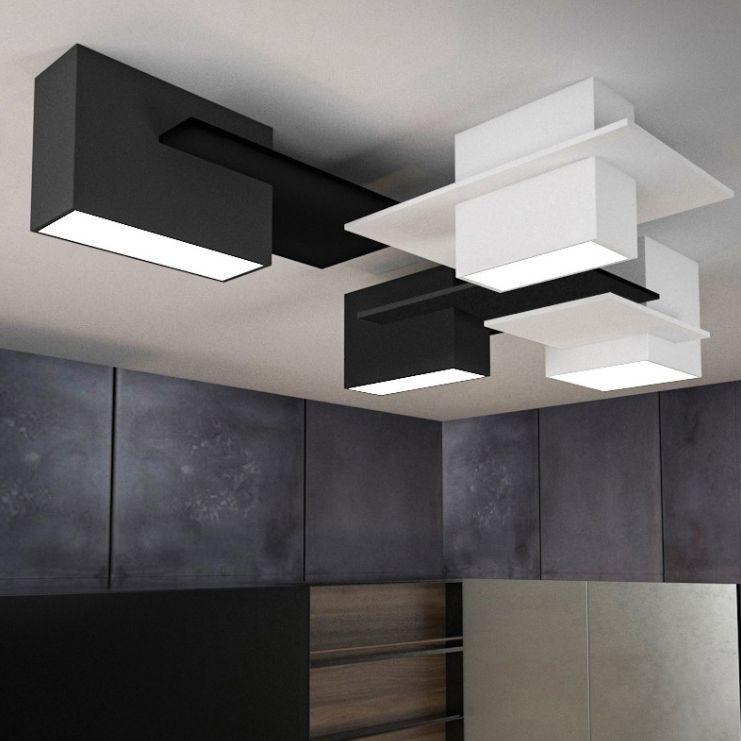 Plafonnier LED noir et blanc en fer de simplicité moderne, plafonnier géométrique avec abat-jour en acrylique