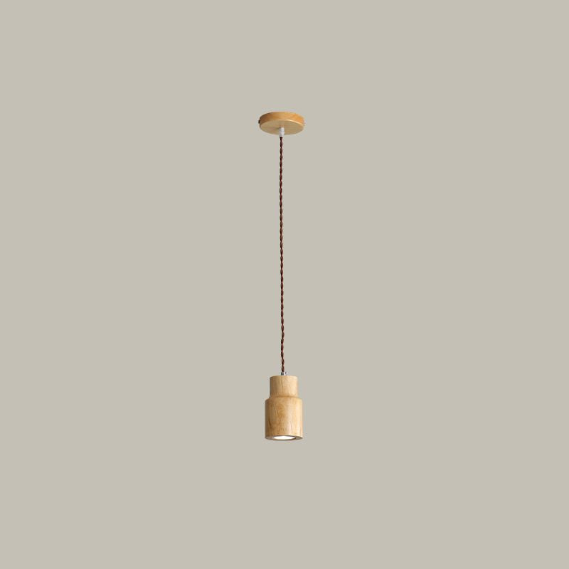 Geometric Shaped Ceiling Pendant Simple Wooden LED Kitchen Suspension Light in Beige