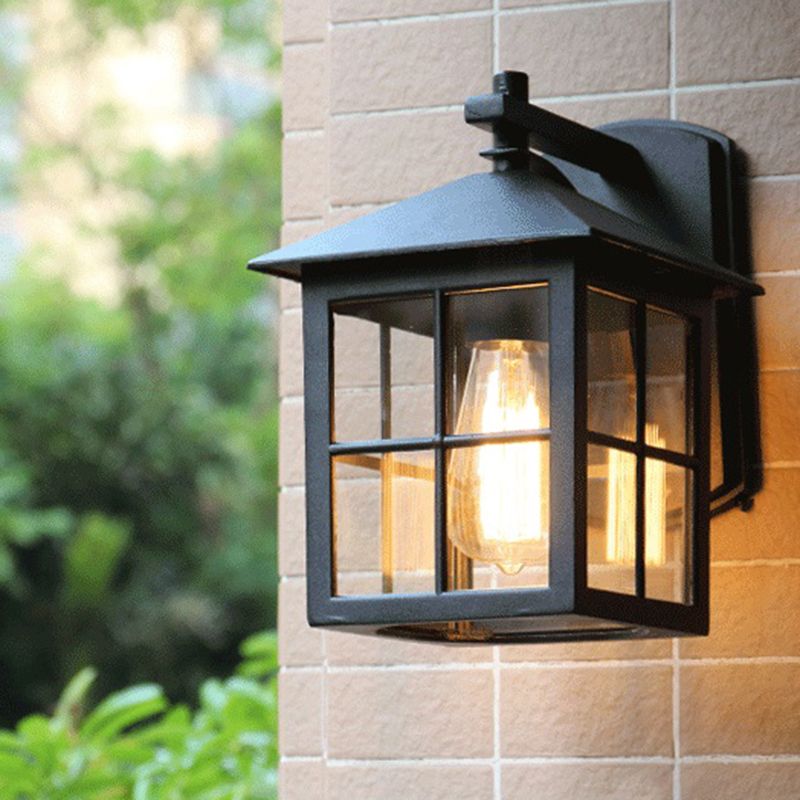 Modern Square outside Sconce Light Kit Glass 1 Light in Black