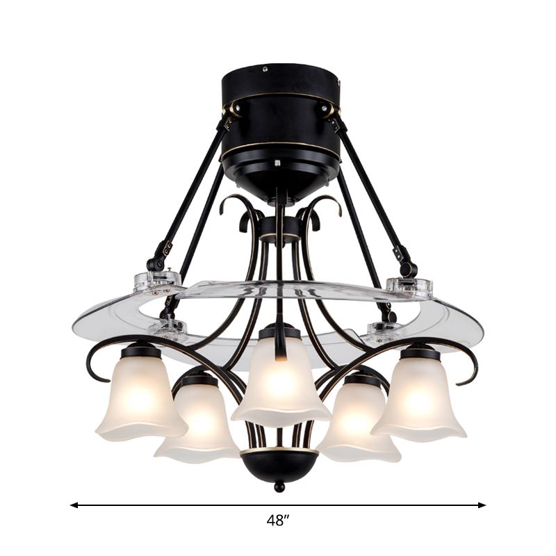 48 "breit geometrische Hangdüfter Leichtsexerität Metall Black Semi-Flush-Halterung mit 4 Klingen